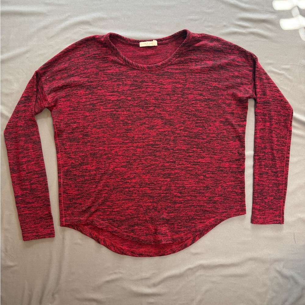 rag & bone Marled Long-Sleeve Crewneck Top in Burgundy